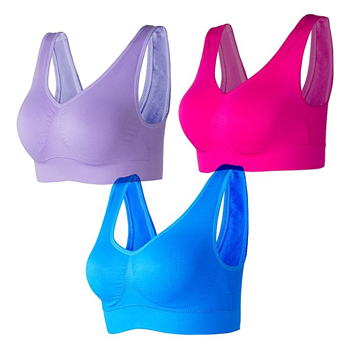 Lemef 3-Pack Seamless Sports Bra Wirefree Yoga Bra with Removable Pads for Women