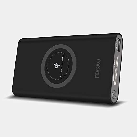 FDGAO Wireless charger Power Bank, Portable Charger 10000mAh Qi External Battery Charging for iPhone 8/8 Plus/iPhone X,Samsung Galaxy Note8/S8/S7/S7 Edge, Black