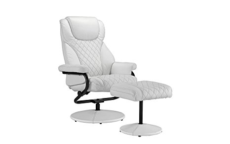 Office Swivel Chair with Footstool, Faux Leather Reclining Executive and Gaming Chairs (White)