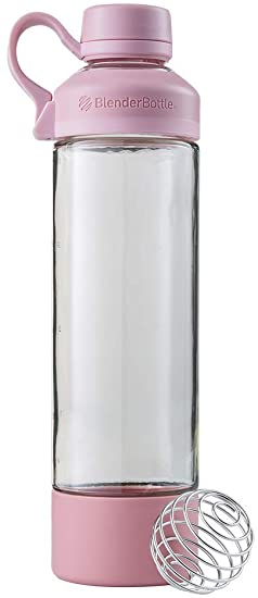 BlenderBottle Mantra Glass Shaker Bottle, 20-Ounce, Rose Pink