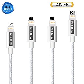 iPhone Cable SGIN,4Pack 3FT 6FT 6FT 10FT Nylon Braided Cord Lightning Cable Certified to USB Charging Charger for iPhone 7,7 Plus,6S,6 Plus,SE,5S,5,iPad,iPod Nano 7 - SilverGrey