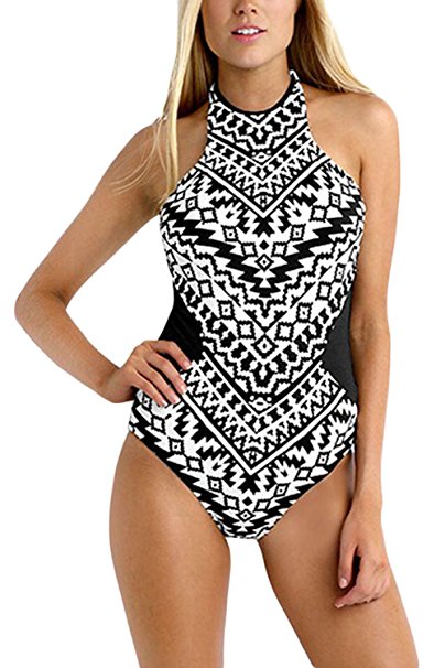 FARYSAYS Womens High Neck Shaping Thong One Piece Swimsuit Backless Maillot