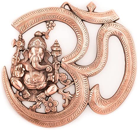 eCraftIndia Metal Wall Hanging of Lord Ganesha with Om (LxWxH - 10.5INx0.25INx10.5IN)