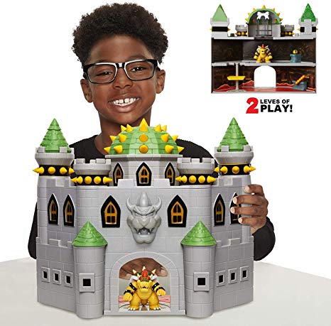 Nintendo Bowser's Castle Super Mario Deluxe Bowser's Castle Playset with 2.5" Exclusive Articulated Bowser Action Figure, Interactive Play Set with Authentic in-Game Sounds