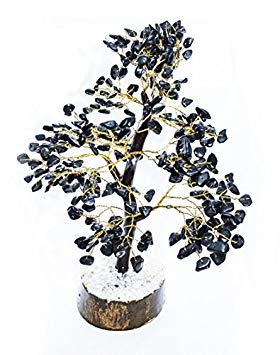 Crocon Natural Healing Gemstone Crystal Bonsai Fortune Money Tree for Good Luck, Wealth & Prosperity Spiritual Gift Size 10-12 Inch (Black Tourmaline (Golden Wire))