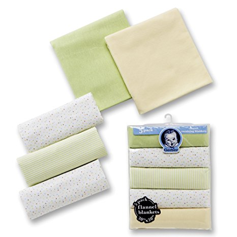 Gerber Flannel Receiving Blanket, 5 Pack, Neutral (Discontinued by Manufacturer)