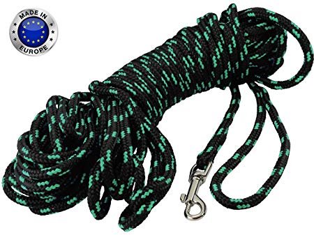 Dogs My Love Extra Long Nylon Rope Leash 15ft 30ft 45ft 60ft Lead Tracking Line for Small and Medium Dogs and Puppies Training Black with Green