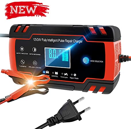 Directtyteam Car Battery Charger Lntelligent 12V&24V car battery charger jump starter (Charges, Maintains and Reconditions Car and Motorcycle Batteries) (red2)