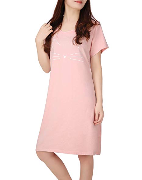 HDE Women's Sleep Shirt Dress Short Sleeve Nightgown Pajama Oversized Nightshirt