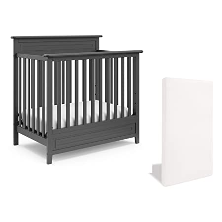 Storkcraft Petal 5-in-1 Convertible Mini Crib with Mattress, Gray