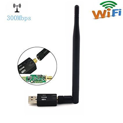 URANT 300Mbps Network Adapter USB WIFI Hotspot Wifi Adapter Card Long Range Extender Amplifier Signal Booster with 5dbi High Gain Antenna USB Dongle Win10 Vista MAC OS Linux-2.4GHz