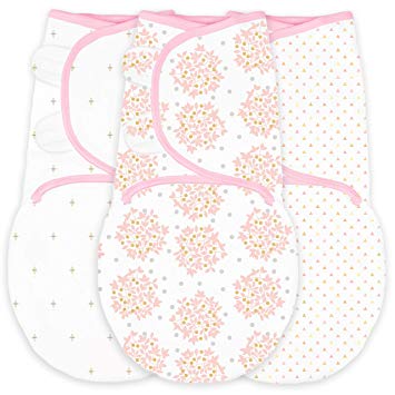 SwaddleDesigns Swaddle Blanket with Adjustable Wrap, Set of 3, Heavenly Floral, Pink