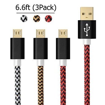 Micro USB Cable Boxeroo 3-Pack 66ft 2m Sturdy Nylon Braided High Speed Charger USB 20 A Male to Micro B Sync Charging Cables with Aluminum Shell Connector For Android Samsung HTC LG and More