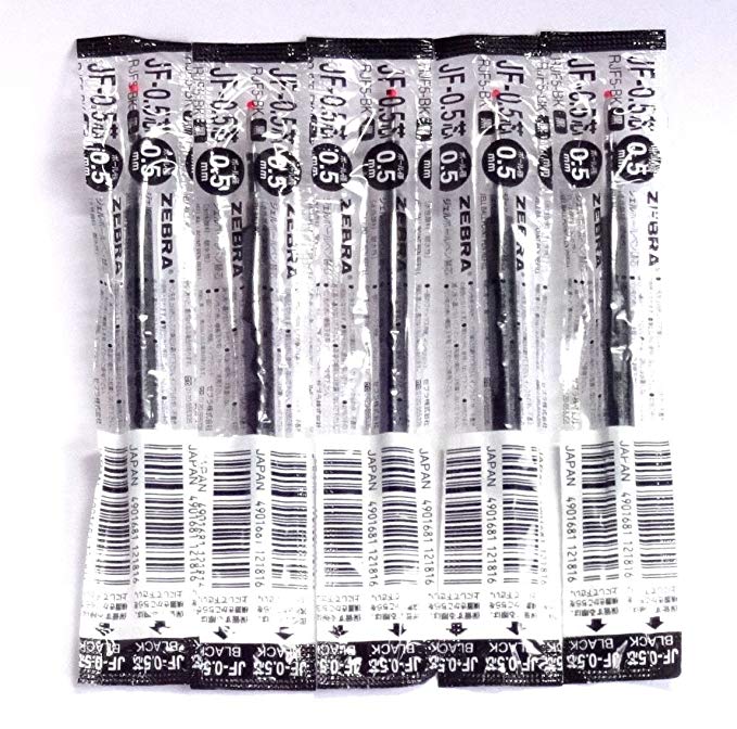 Zebra JF-0.5 Gel Ink Pen Refill, 0.5 mm, Black, 5 Refills per Pack (Japan Import) [Komainu-Dou Original Package]