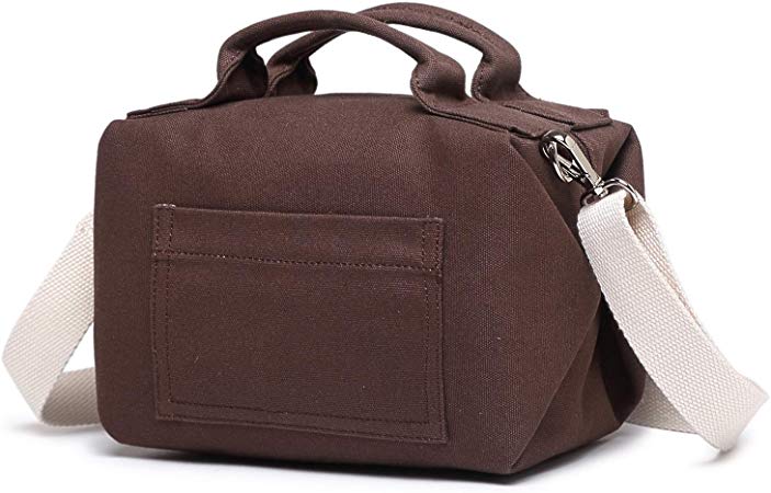 NOL Lunch Bag for Woman Eco-Friendly Natural Organic Lifestyle Cotton Canvas Insulated Cooler Leakproof Reusable Tote Bag (Brown)