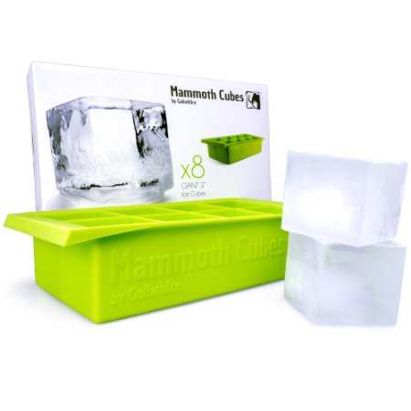 Mammoth Cubes Designer Silicone Big Ice Cube Tray - Creates 8 x 2 Inch Ice Cubes - Bright Lime Green