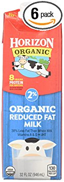 Horizon Organic 2% Reduced Fat Organic Milk, 32 Ounce (Pack of 6)