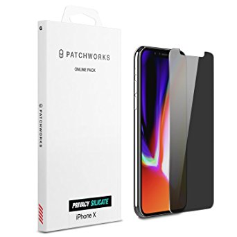 iPhone X Screen Protector, Patchworks ITG Privacy Silicate Made in Japan Maximum Strength 9H 0.4mm 2-Way Privacy Anti-Spy Scratch Resistant Oleophobic Coated Tempered Glass for iPhone X - Black