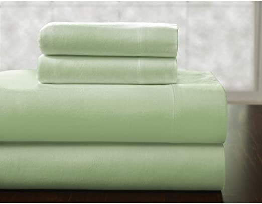 3pc Sage Green Solid Pattern Sheets Twin Set, Casual Design, Unisex, Deep Pocket, Fully Elasticized Fitted, Cotton Flannel, Luxury Master Bedrooms