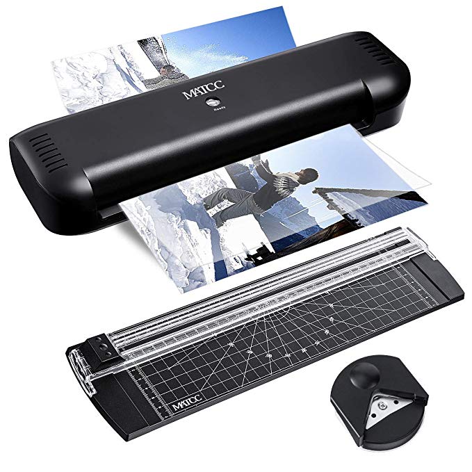 MATCC A4 Laminator Thermal Laminator Trimmer/Corner Rounder Machine 2 Rollers Quick Warm-up Laminator for Home, School, Office Use,Black