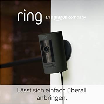 Ring Überwachungskamera außen (Ring Stick Up Cam Plug-In) | Sicherheitskamera mit 1080p HD-Video | witterungsbeständig geeignet für Haus & Grundstück | Akku und WLAN, Alexa-kompatibel | Schwarz