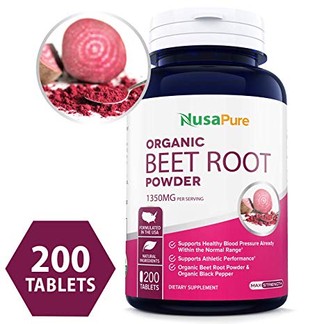Beet Root 1350mg 200 Organic Tablets (USDA, Non-GMO & Gluten Free) with Black Pepper - Lower Blood Pressure, Increase Performance, Regulate Insulin Response & Maintain Skin Condition