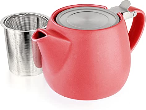 Tealyra - Pluto Porcelain Small Teapot Red - 18.2-Ounce (1-2 Cups) Stainless Steel Lid and Extra-Fine Infuser to Brew Loose Leaf Tea - 540ml