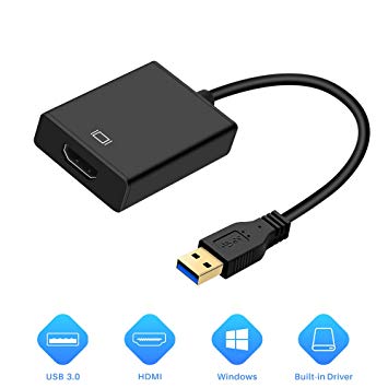 USB to HDMI Converter Adapter, USB 3.0 to HDMI Display Multi-Monitor Adapter Cable for Windows 10, 8.1, 8, 7 PC Laptop - Resolutions Up to 1920x1080 (Black)