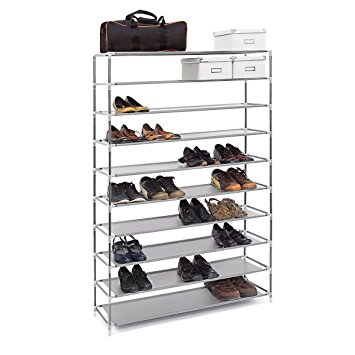 (10 Tier) Extra Wide Gray Shoe Rack Shelf Tower Storage Organizer Great for Dorms Closets Pantry Holds up to 50 Shoes
