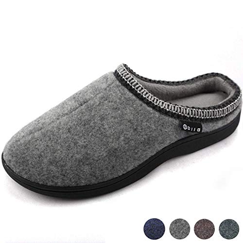 Men's Memory Foam Slippers Comfortable Polar Fleece Lined Grey/Navy House Shoes with Anti-Skid Sole, Indoor&Outdoor