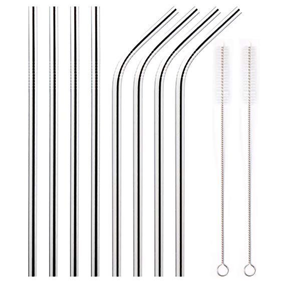 YIHONG Set of 8 Stainless Steel Metal Straws 8.5'' Reusable Drinking Straws For 20oz Tumblers Yeti 6mm Diameter(4 Straight   4 Bent   2 Brushes)