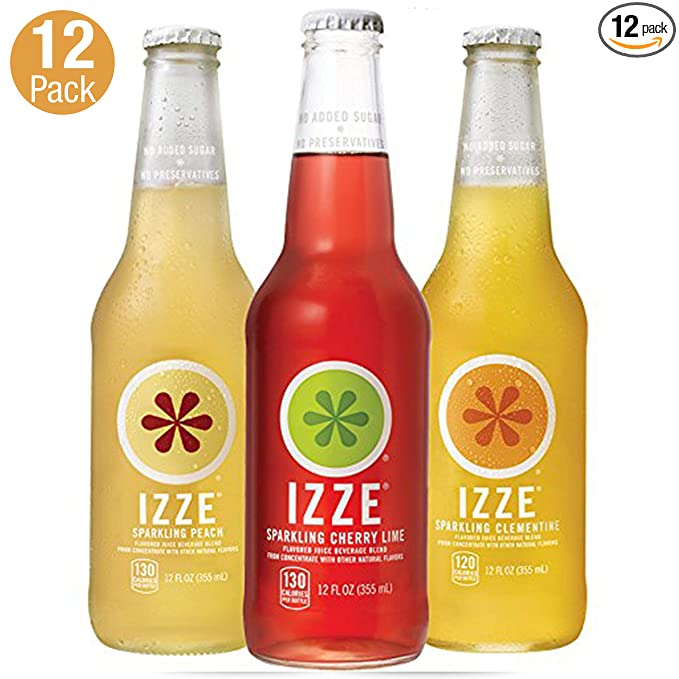 IZZE Sparkling Juice, 3 Flavor Variety Pack, 12 Fl Oz Glass Bottles, 12 Count