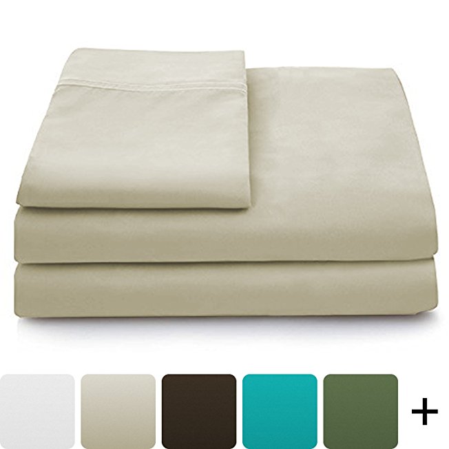 Luxury Bamboo Sheets - 4 Piece Bedding Set - High Blend From Organic Bamboo Fiber - Soft Wrinkle Free Fabric - 1 Fitted Sheet, 1 Flat, 2 Pillow Cases - Queen, Cream