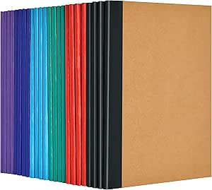 Better Office Products 24 Pack Small Kraft Notebooks, 4.1 in x 5.5 in, 120gsm, 48 Heavyweight Unlined Blank White Pages, Assorted Vibrant Color Spines, Soft Cover Mini Notebooks, Art Sketchbooks