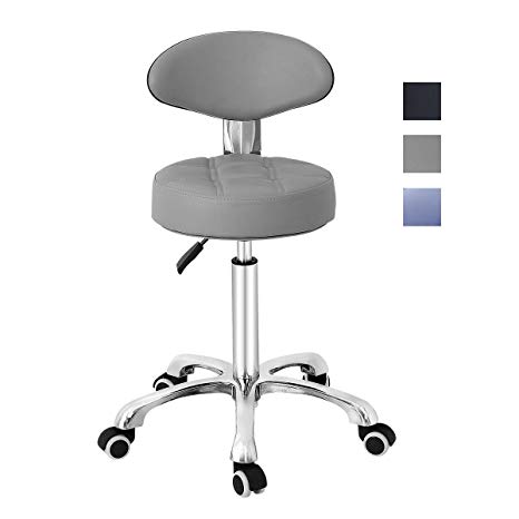Grace & Grace Pneumatic Height Adjustable Rolling Swivel Stool with Comfortable Seat Heavy Duty Metal Base for Salon, Massage, Shop and Kitchen (Grey)