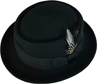 Different Touch Men's Crushable Wool Felt Porkpie Fedora Hats Black DTHE09