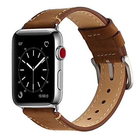 Mkeke Compatible with Apple Watch Band 42mm 44mm Mkeke Genuine Leather iWatch Bands Coffee