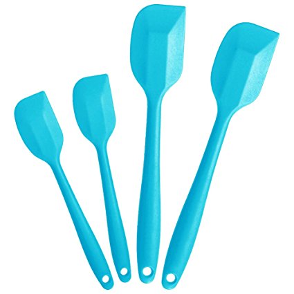 BonBon Heat Resistant 4pcs Silicone Spatula Scraper Kitchen Utensil Set 2 Large and 2 Small Spatulas - Dishwasher and Oven Safe Black (Blue)