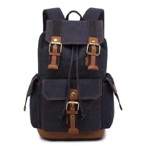 Kaukko Stylish Canvas Vintage Men Backpack with 27L Large Capacity Fits up to 15-inch Laptops for Satchel Hiking Traveling