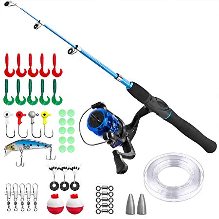 Kids Fishing Pole,Telescopic Fishing Rod and Reel Combos with Spincast Fishing Reel and String with Fishing Line