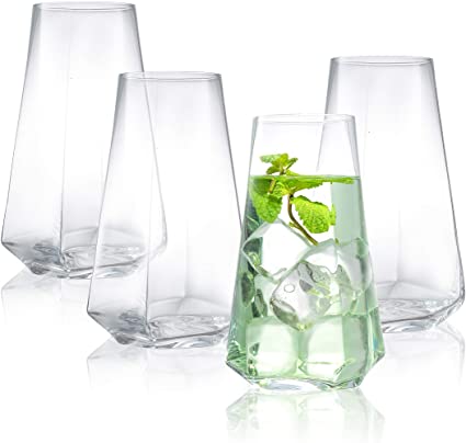 JoyJolt Infiniti Highball Glasses Set of 4 – 18Oz Cocktail Glasses – Glassware Drinking Set – Premium Crystal Glass – Modern and Practical Design – Drinking Glasses for Water, Cocktail, Beer, Juice