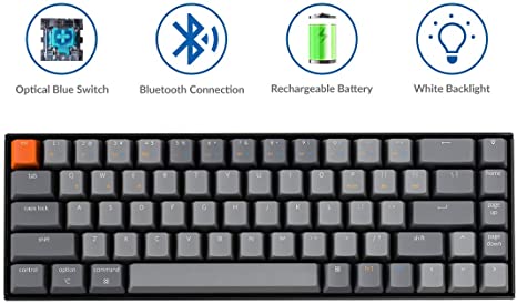 Keychron K6 68-Key Wireless Bluetooth/USB Wired Gaming Mechanical Keyboard, White LED Backlight N-Key Rollover Compact 65% Layout Keyboard for Mac Windows, Optical Blue Switch