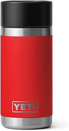 Yeti Rambler 12 oz Bottle, Stainless Steel, Vacuum Insulated, with Hot Shot Cap, Rescue Red