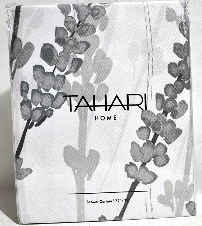 Tahari Luxury Cotton Blend Shower Curtain Printemps Floral Branches Charcoal Grey White Botanical Nature by Tahari Home