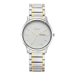 Titan Lagan White Dial Analog with Day and Date Metal Strap Watch for Men-NS1775BM02