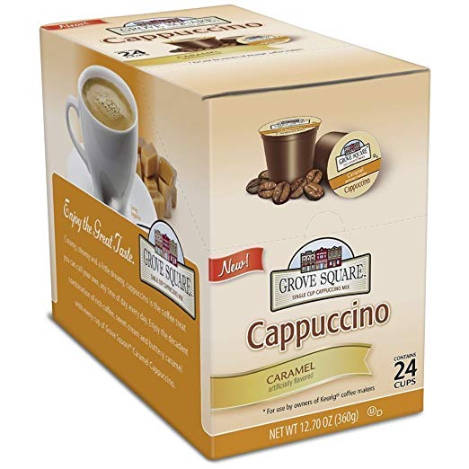 Grove Square Cappuccino Cups, Caramel, Single Serve Cup for Keurig K-Cup Brewers, 24 Count (Pack of 2), Packaging May Vary