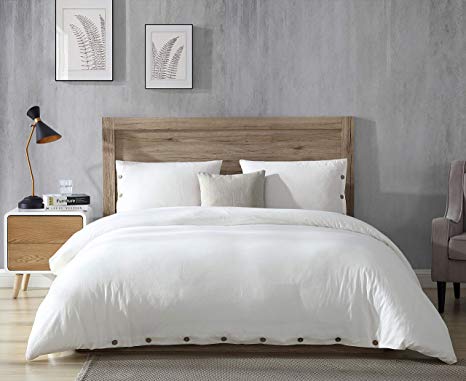 EXQ Home 100% Washed Cotton Off White Duvet Cover Set Twin Size 2 Pcs, Super Soft Hotel Collection Bedding Vintage Comforter Cover with Button Closure (Hypoallergenic, Breathable)