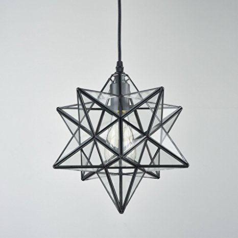 YOBO Lighting Transparent Glass Moravian Star Pendant Chandelier, 12 Inch
