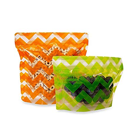 BooginHead Reusable Snack Pouches Pack'Ems 2-Pack 1 Small & 1 Large Orange Green