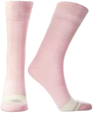 Doctor's Choice Women's Relaxed Top Casual Crew Socks, Easy Stretch Top with Soft & Smooth Flat Knit Design, Pink/White, Womens Medium: Shoe Size 6-10